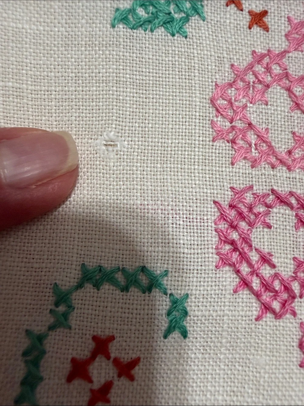 Embroidered Floral Linen Table Runner - Pink & Green